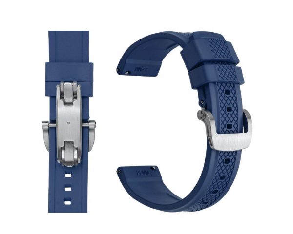 22mm Quick Release Butterfly Deployment Buckle FKM Rubber Watch Band - Blue