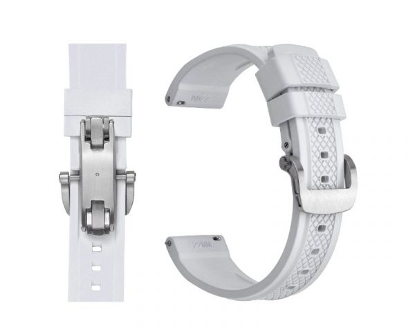 22mm Quick Release Butterfly Deployment Buckle FKM Rubber Watch Band - White